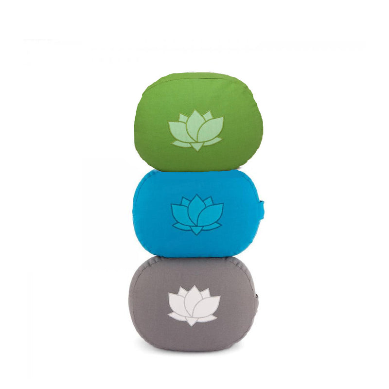 Cuscino da meditazione ovale, con disegno Loto, 3 colori: verde, grigio, azzurro