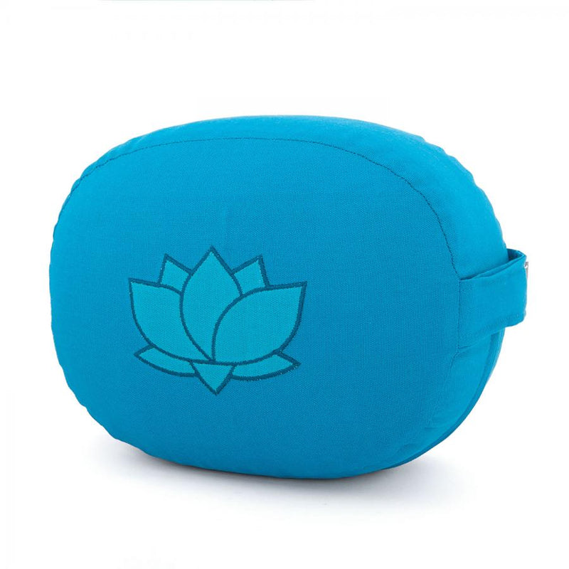 Cuscino da meditazione ovale, con disegno Loto, azzurro