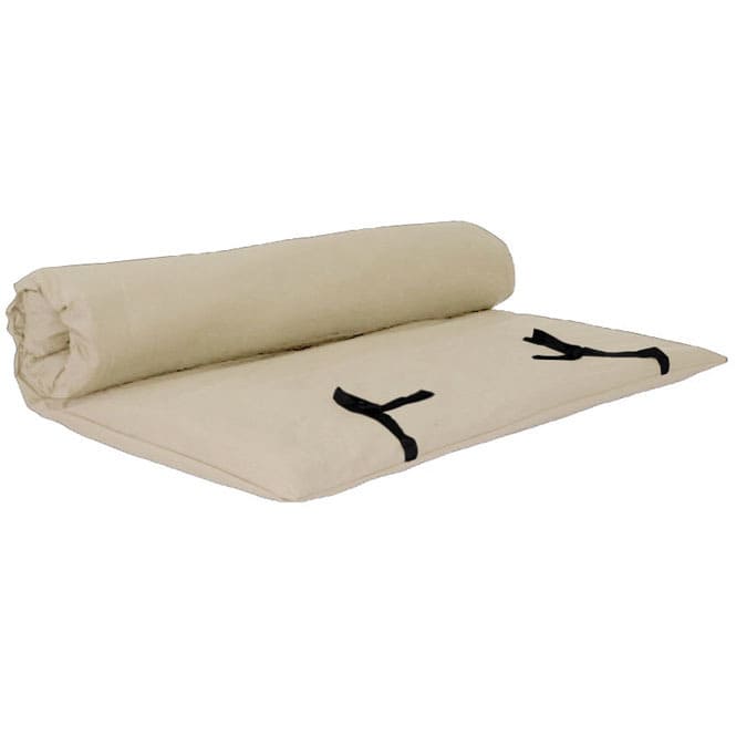futon arrotolabile con cinture x chiusura color ecru