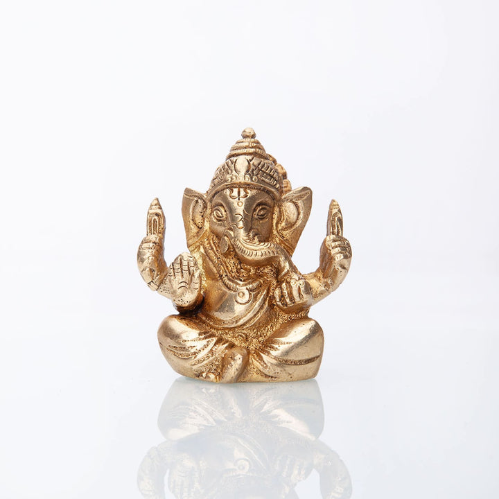 STATUA di GANESH in ottone dorato - 7 cm