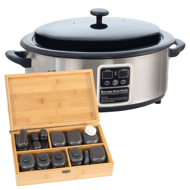 kit scaldapietre  da 6lt. e pacchetto 40 hot stones in scatola di legno