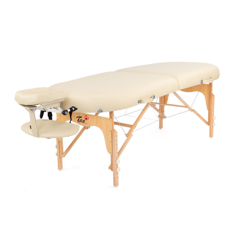 Comodo lettino da massaggio Ovale, con angoli smussati adatto per massaggio Hawayano beige
