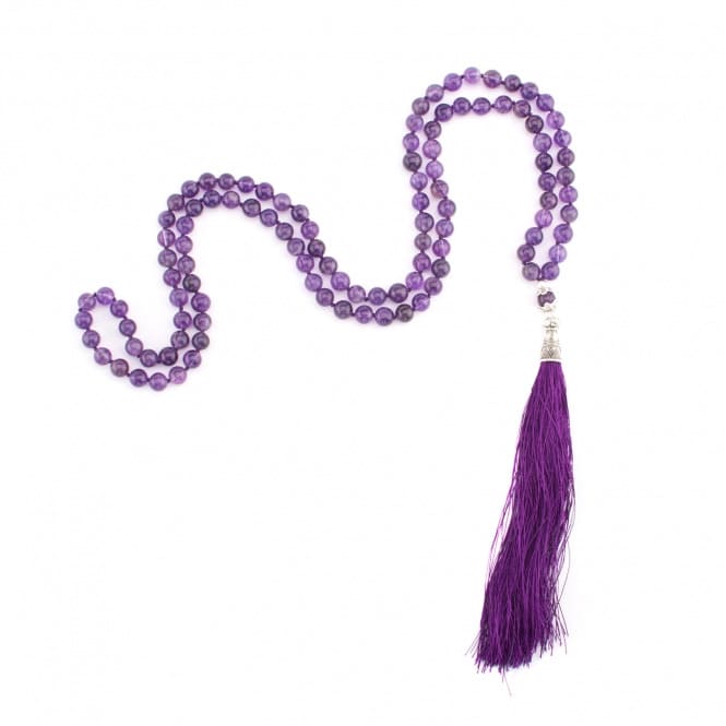 Mala in 108 perline d'ametista, con nappina viola