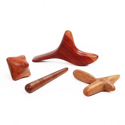 4 attrezzi in legno per massaggio manuale varie forme