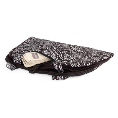 Borsa a spalla per trasporto tappetino yoga  disegno 'Bandhani' nera e bianca tasche per accessori