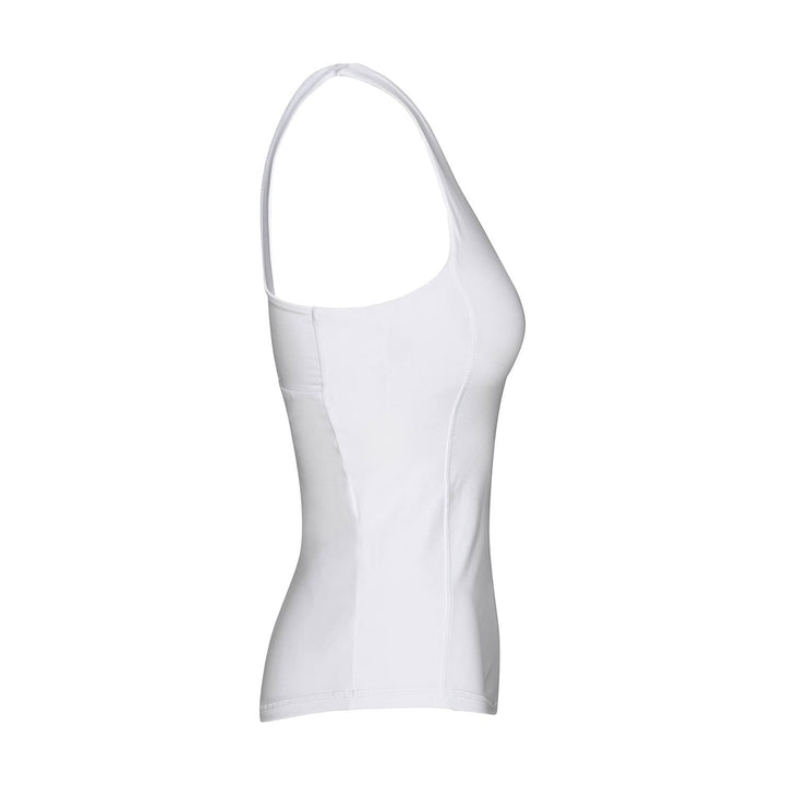 Top Niyama 'crossed back' con reggiseno integrato bianco di lato