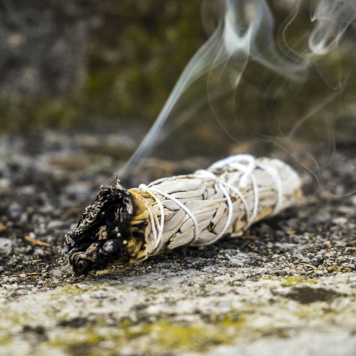 smudge salvia bianca mentre brucia