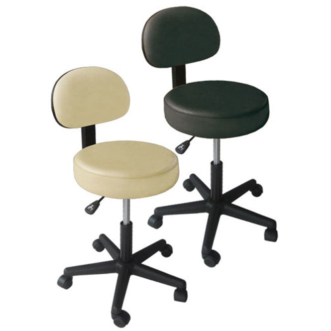 sgabello girevole su ruote con schienale, beige e nero