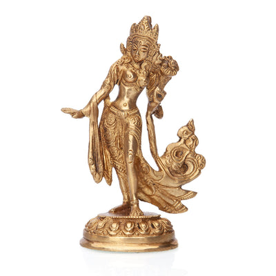 statuetta della divinità indiana tara verde danzante dorata alt.13cm