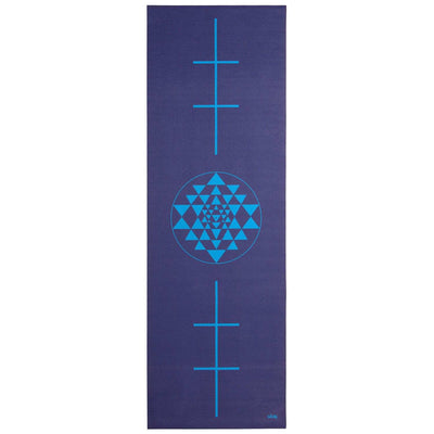 Tappetino yoga 'Leela' con linee per 'allineamento e disegno Yantra colore blu