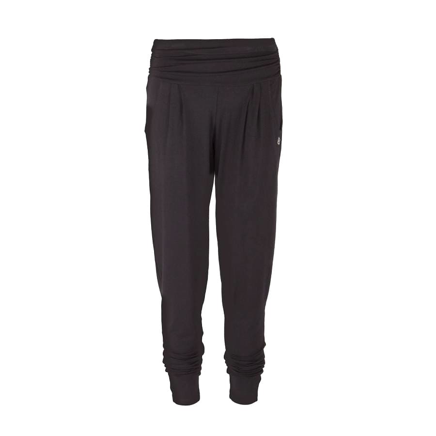 pantalone yoga 'loose fit' comodo, con tasche, stretto in fondo ma comodo sui fianchi in morbida viscosa adatto anche per tempo libero, nero