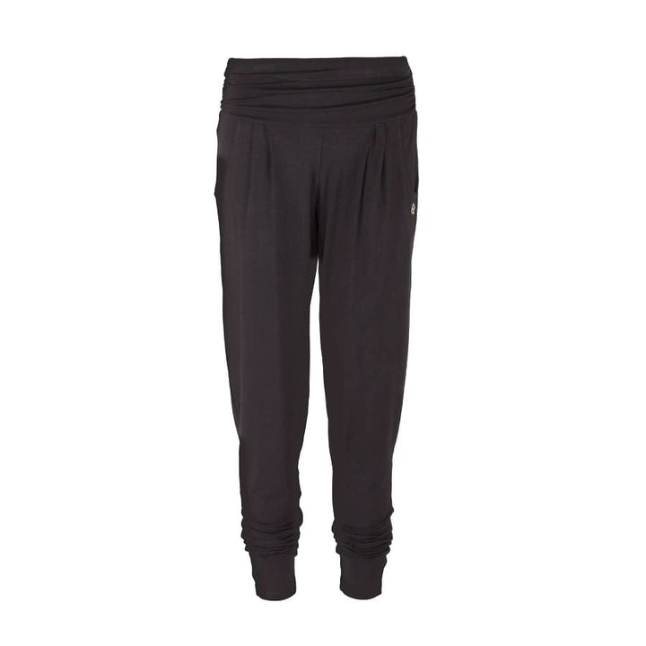 pantalone yoga 'loose fit' comodo, con tasche, stretto in fondo ma comodo sui fianchi in morbida viscosa adatto anche per tempo libero, nero