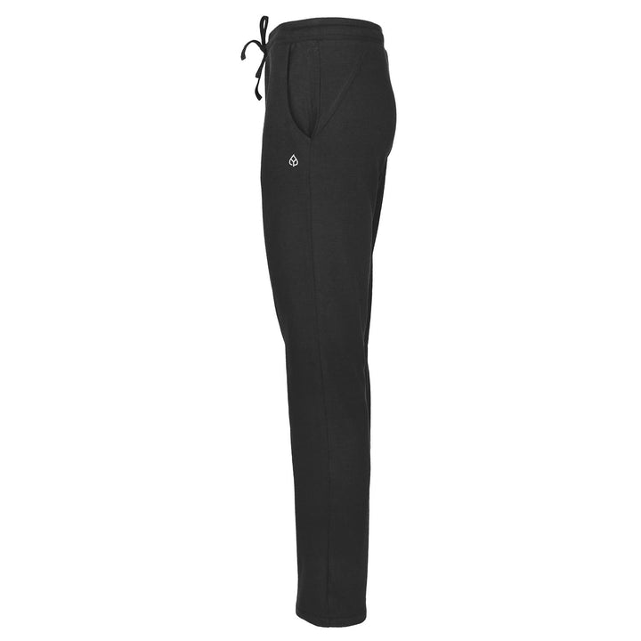 Pantalone yoga STRAIGHT CUT cotone BIO cordino in vita ben strutturato e rifinito nei dettagli anche per fitness o tempo libero nero di lato