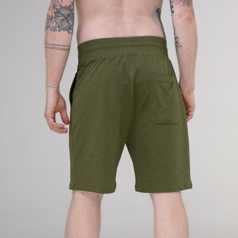 calzoncini da uomo in jersey di cotone bio, lunghezza ginocchio, con tasche comodi e durevoli, back verdi