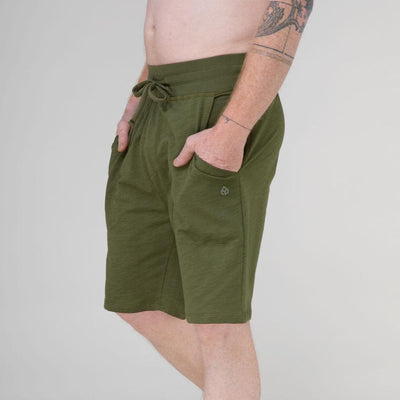 calzoncini da uomo in jersey di cotone bio, lunghezza ginocchio, con tasche comodi e durevoli,verde
