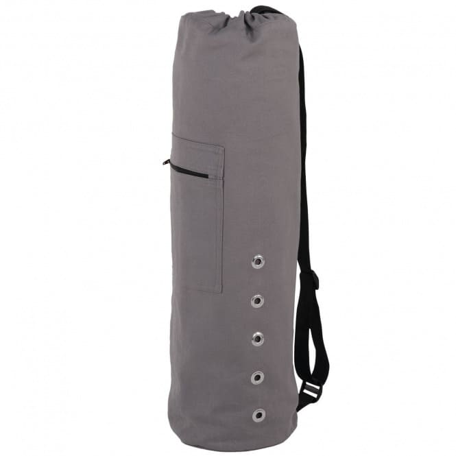 Borsone cilindrico per trasporto tappetino yoga con altri accessori, ampio, stile marinaresco, con tasca esterna color antracite e cintura a spalla