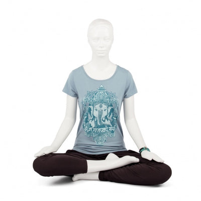 T-shirt da yoga con stampa dio Ganesh blu polvere slim fit