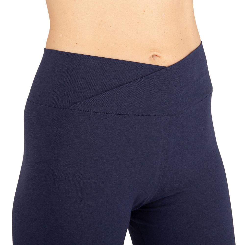Legging yoga-fitness-pilates con bordo vita incrociato davanti color e blu dettaglio vita incrocio