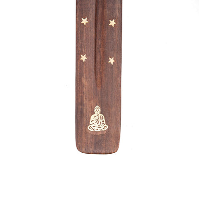 Portaincenso in legno con inserti metallo dorato, qui  raffigurato 'Buddha'