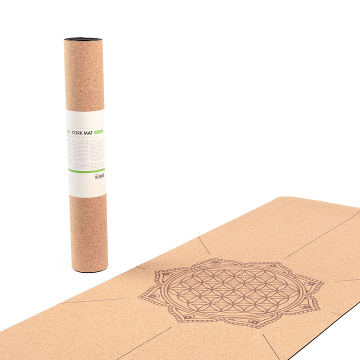 Tappetino yoga in sughero e gomma Phoenix 185x65 con disegno Fiore della Vita dettaglio